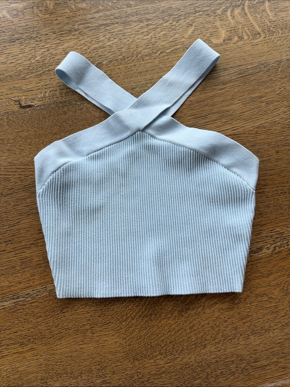 Babaton Cross-Back Ribbed Crop Top - Pale Blue
